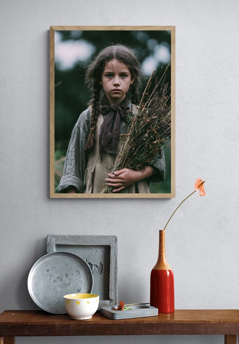 Girl with Wildflowers Photography Poster. — room view 3
