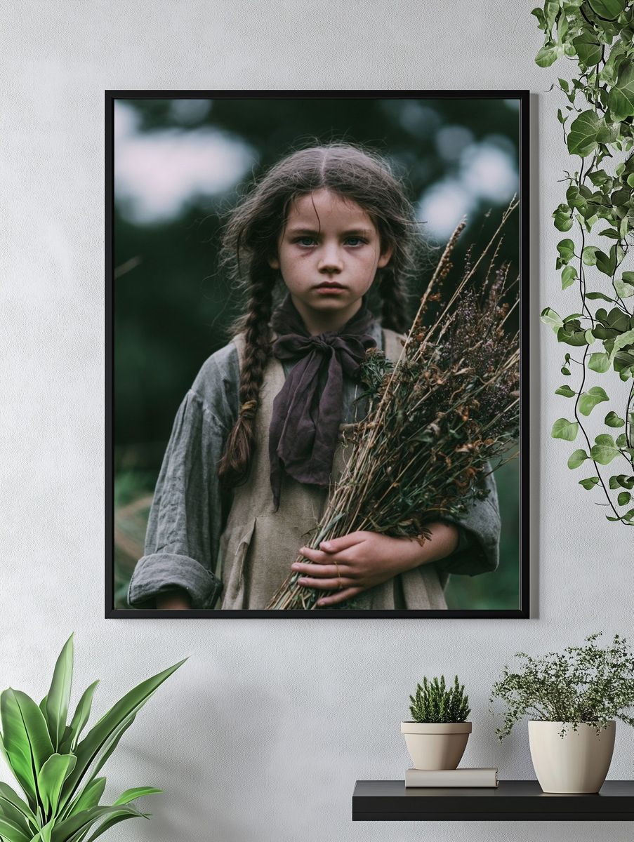 Girl with Wildflowers Photography Poster. — room view 4