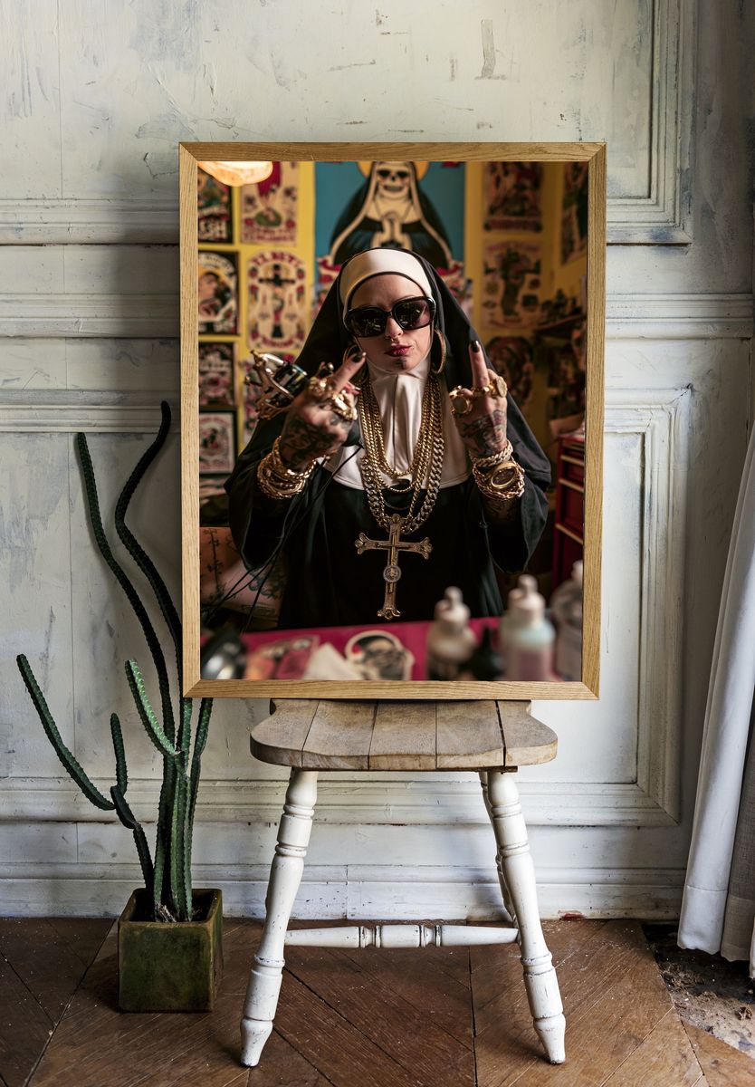 Tattooed Nun Portrait Photography Poster. — room view 1