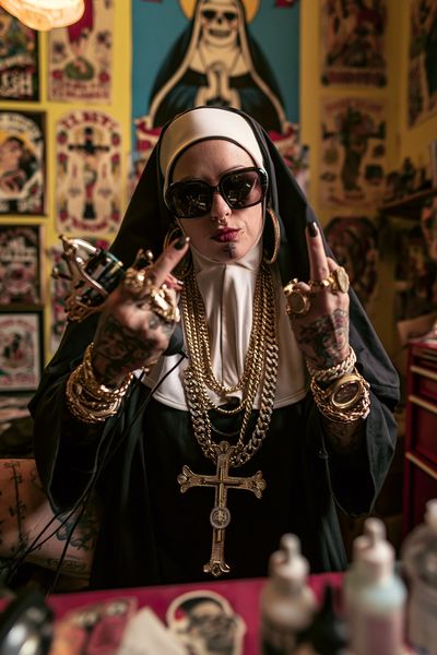 Tattooed Nun Portrait Photography Poster.