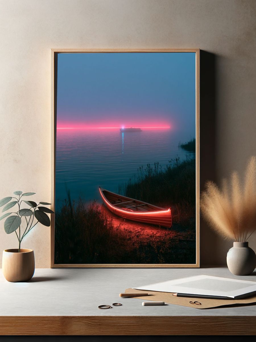 Neon Canoe at Dusk Poster. — room view 2