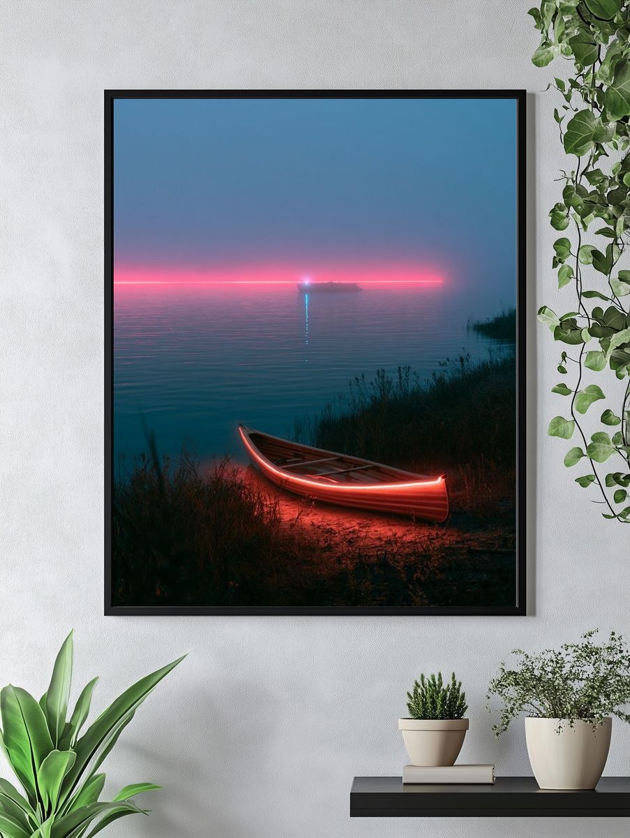 Neon Canoe at Dusk Poster. — room view 4