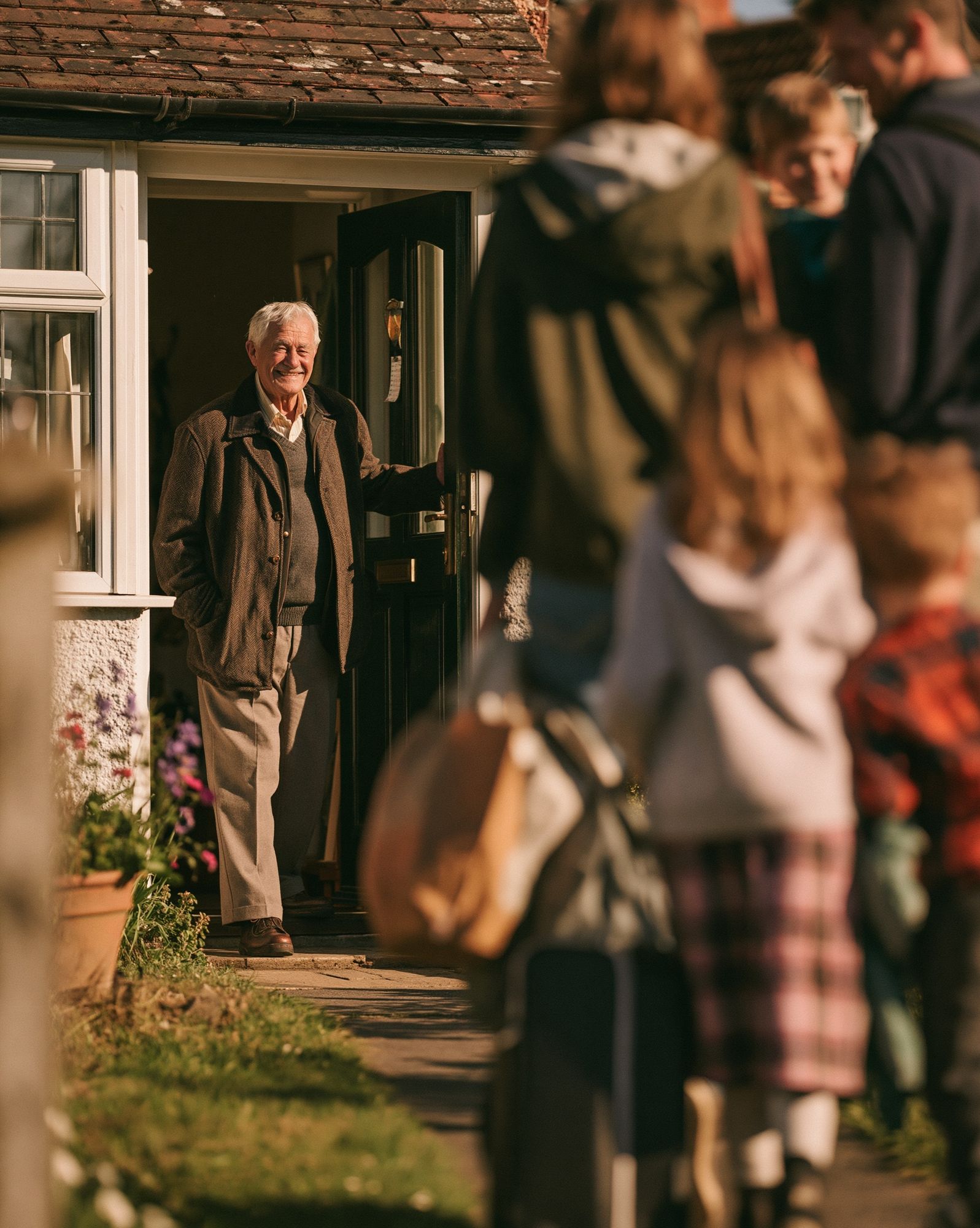 Smiling Man at Door Photography Poster. poster detail