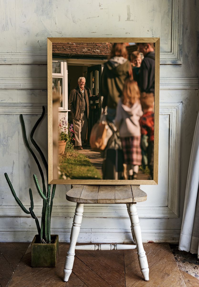 Smiling Man at Door Photography Poster. — room view 1