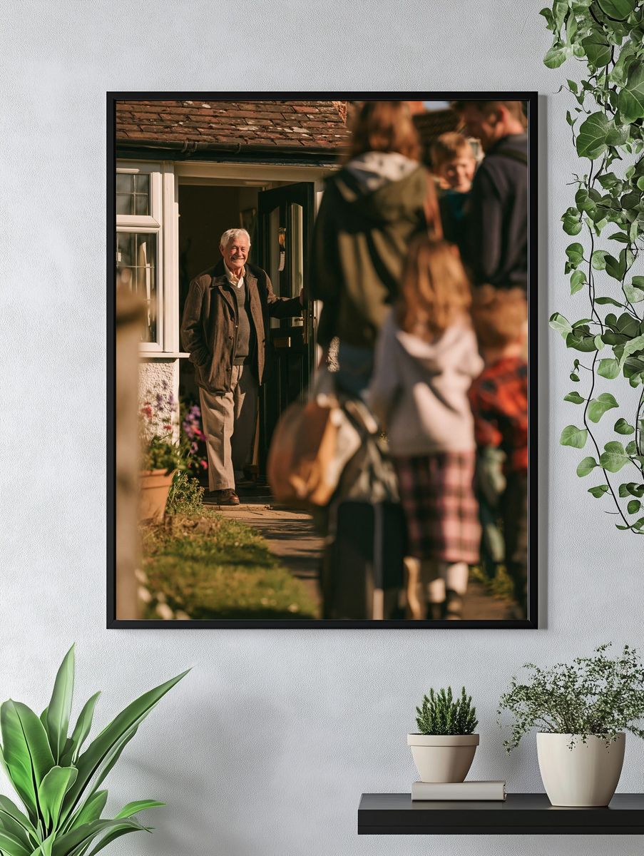 Smiling Man at Door Photography Poster. — room view 4