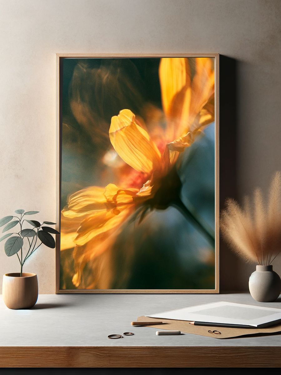 Golden Flower Bloom Photography Poster. — room view 2
