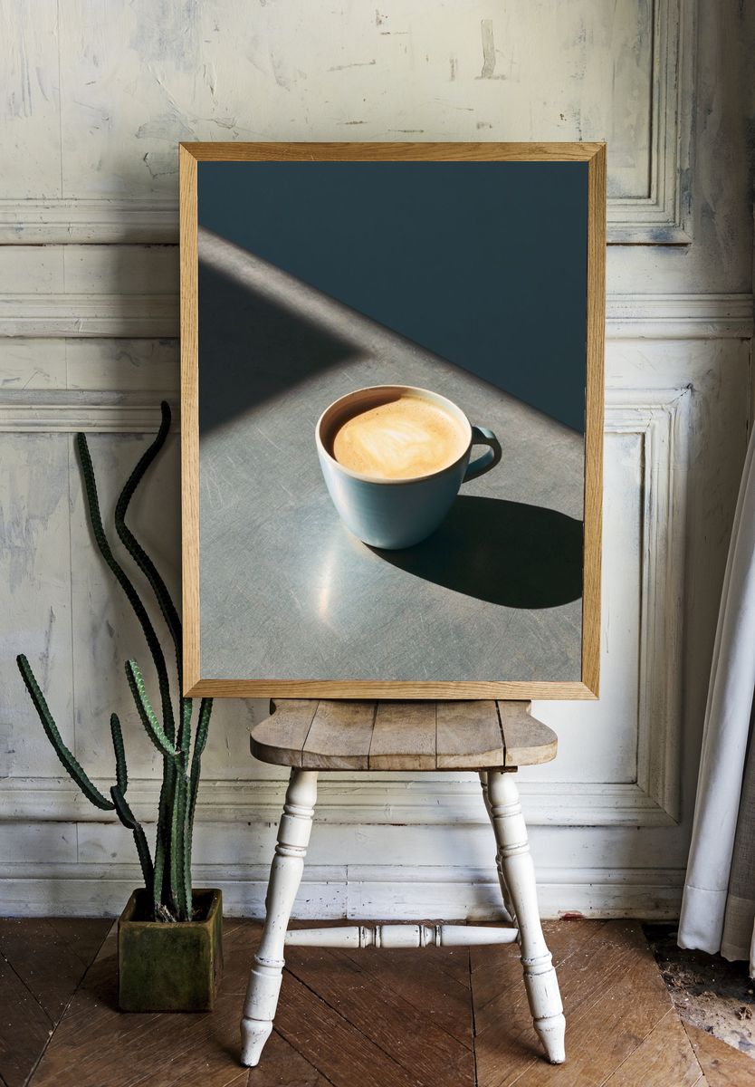 Sunlit Coffee Cup Photography Poster. — room view 1