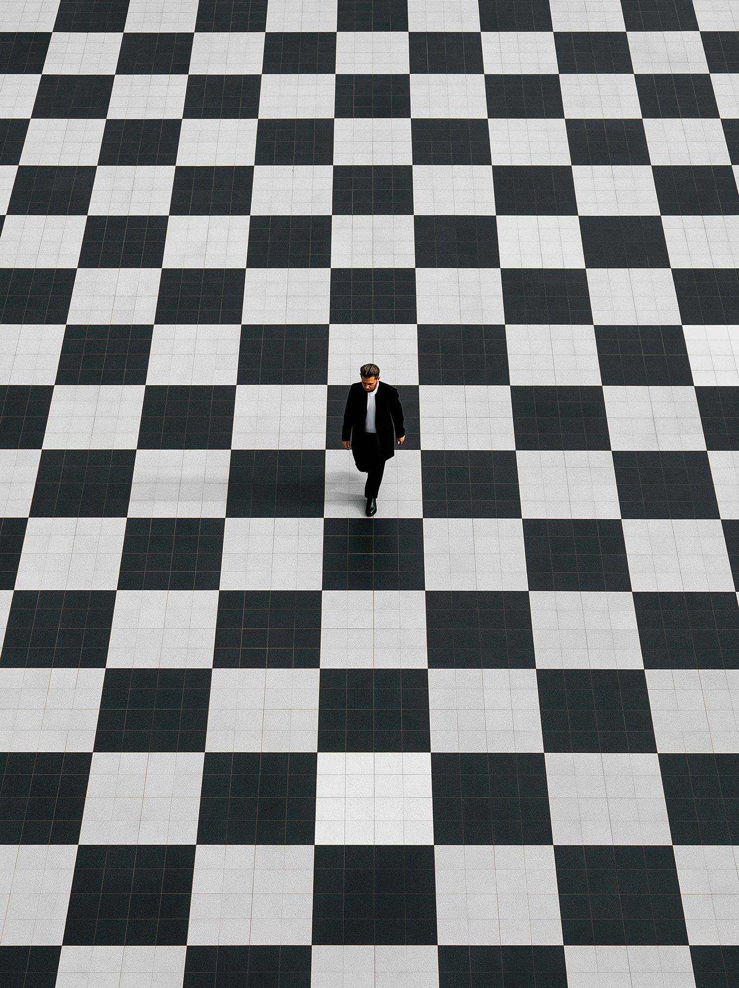 Solitary Walker Checkered Floor Poster. poster detail