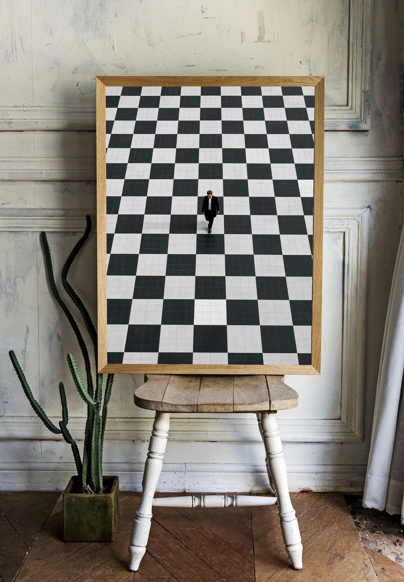 Solitary Walker Checkered Floor Poster. room preview