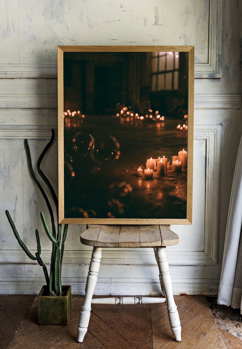 Candlelit Floor Glow Photography Poster. — room view 1