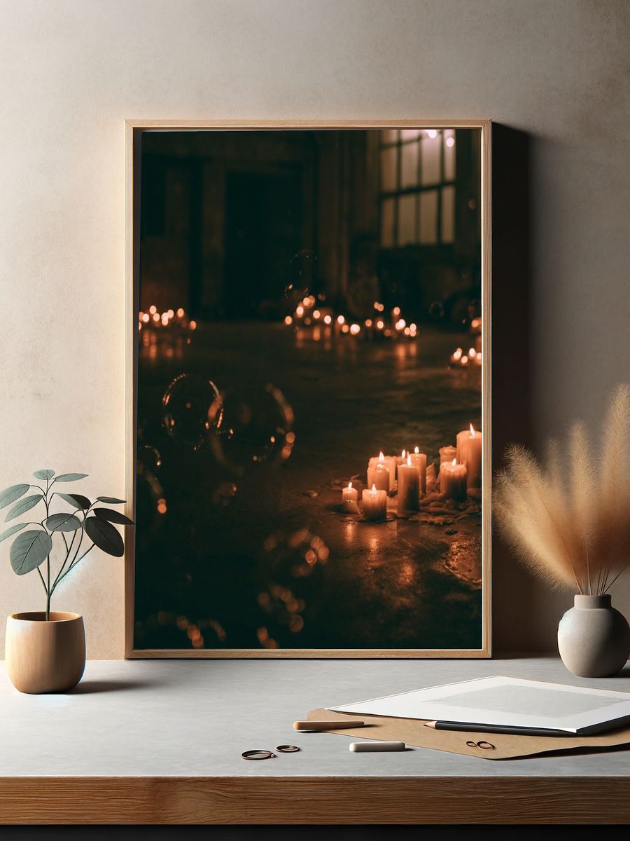 Candlelit Floor Glow Photography Poster. — room view 2