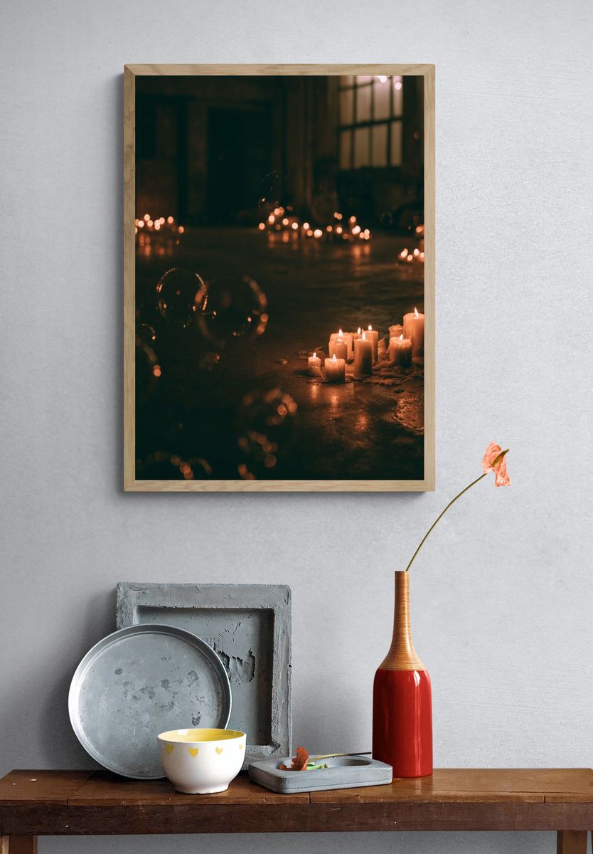 Candlelit Floor Glow Photography Poster. — room view 3