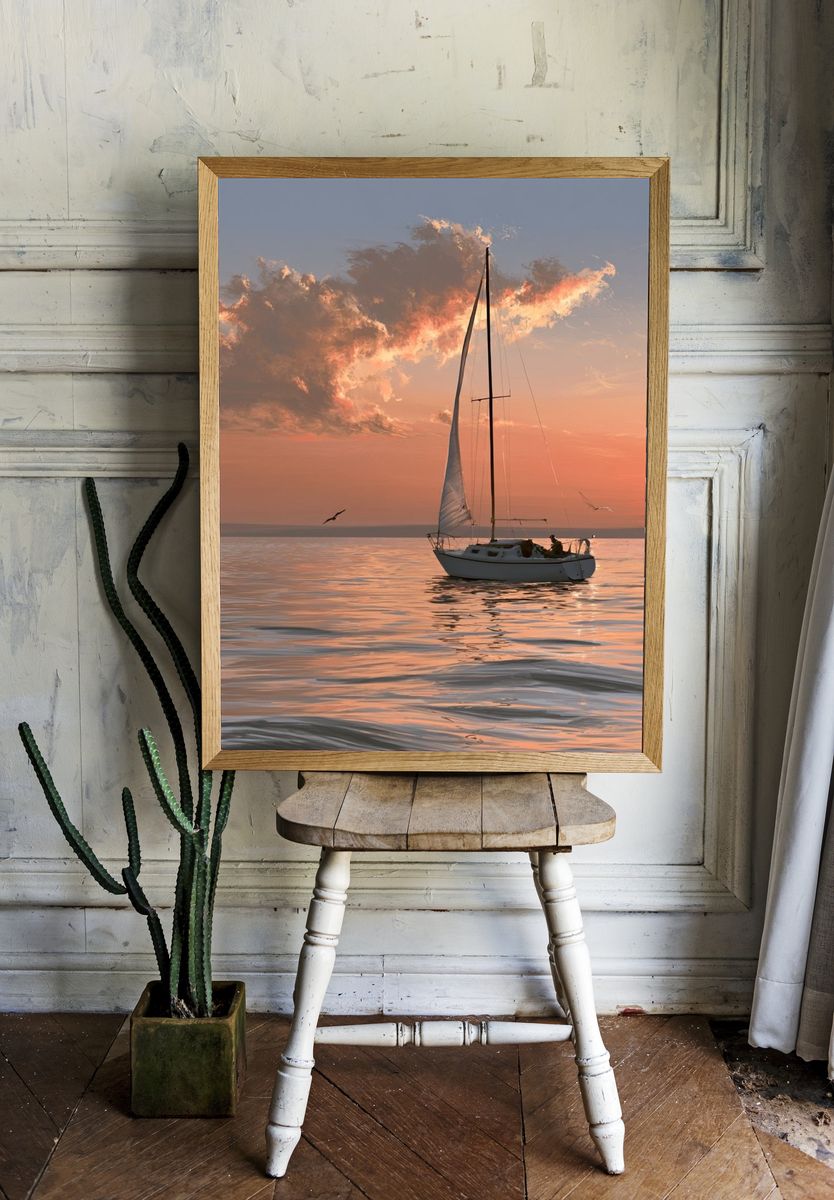 Sailboat Sunset Photography Poster. — room view 1
