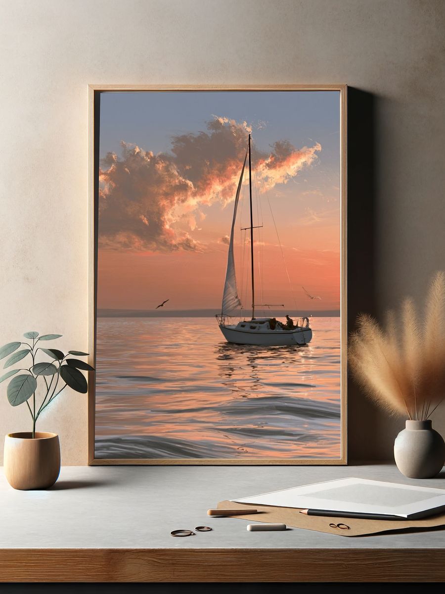 Sailboat Sunset Photography Poster. — room view 2