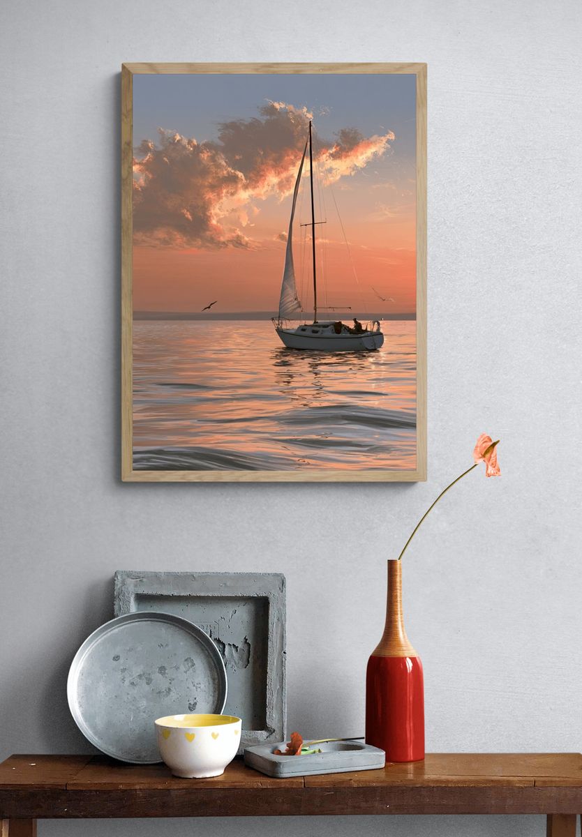 Sailboat Sunset Photography Poster. — room view 3