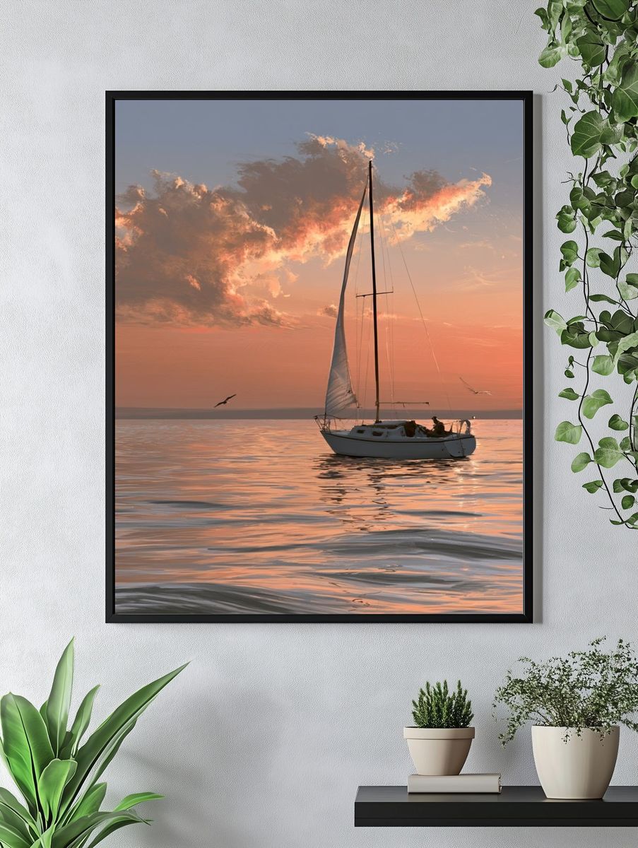 Sailboat Sunset Photography Poster. — room view 4