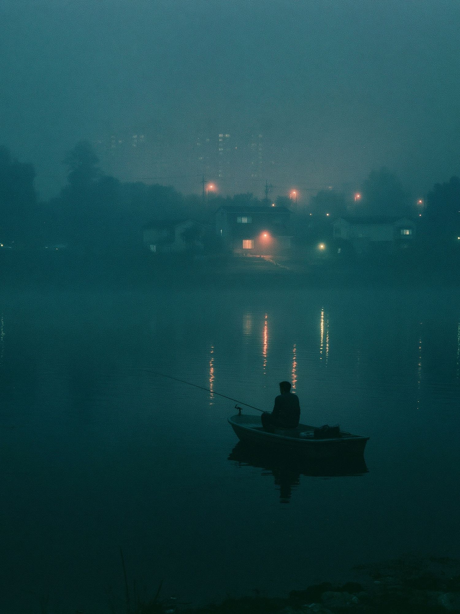Foggy Fisherman at Dusk Poster. poster — photography art