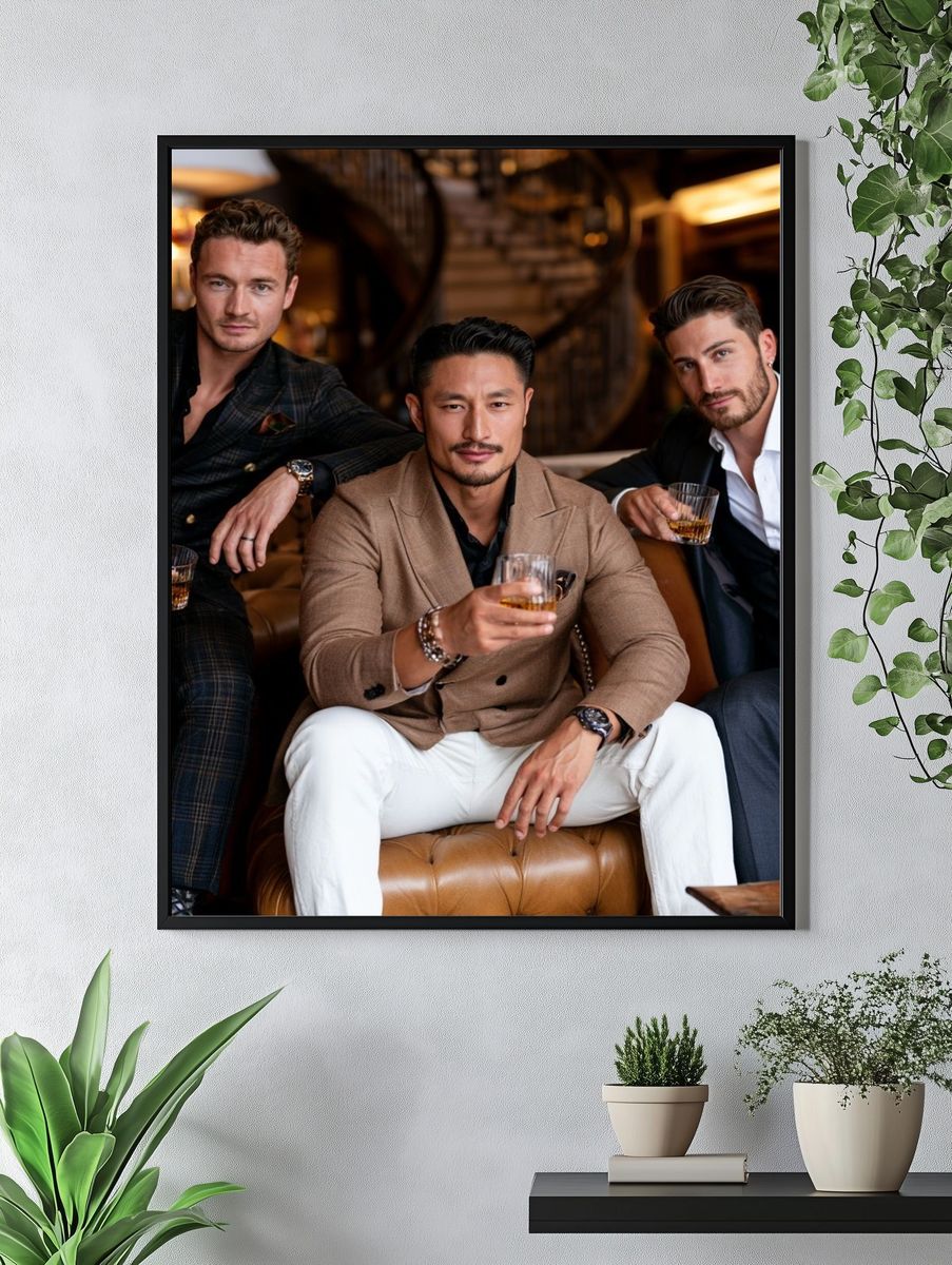 Luxury Men’s Lounge Portrait Print. — room view 4