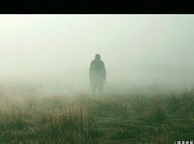 Foggy Lone Figure Photography Poster. poster