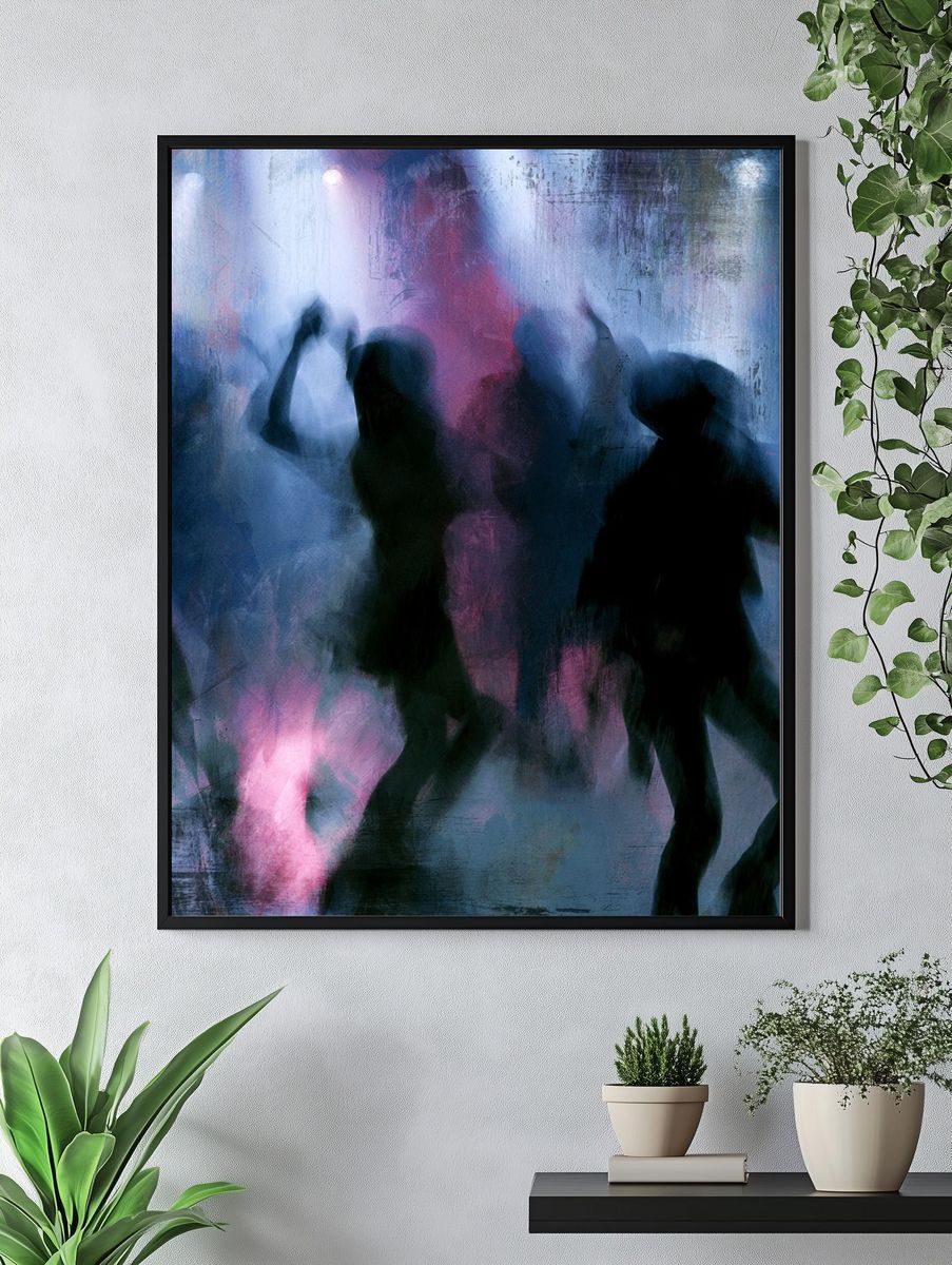 Neon Dance Silhouettes Photography Poster. — room view 4