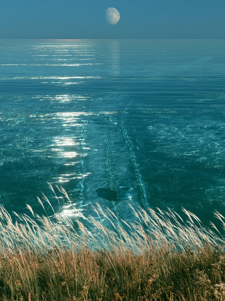 Moonlit Ocean Horizon Print. poster — photography art