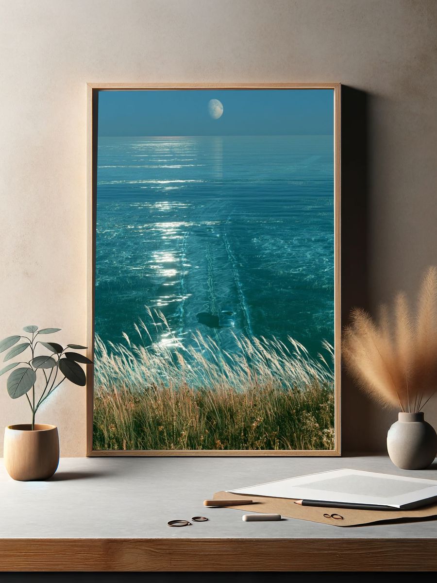 Moonlit Ocean Horizon Print. — room view 2