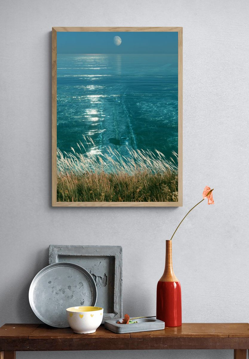 Moonlit Ocean Horizon Print. — room view 3