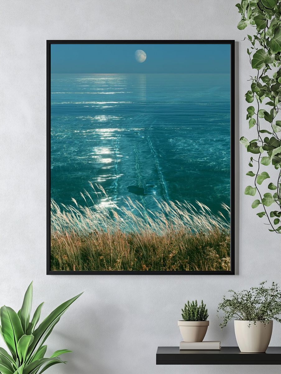 Moonlit Ocean Horizon Print. — room view 4