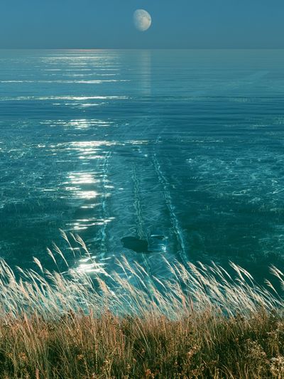 Moonlit Ocean Horizon Print. poster