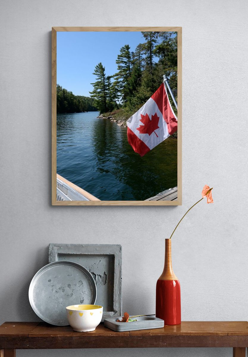 Canadian Lakeside Flag Photography Poster. — room view 3
