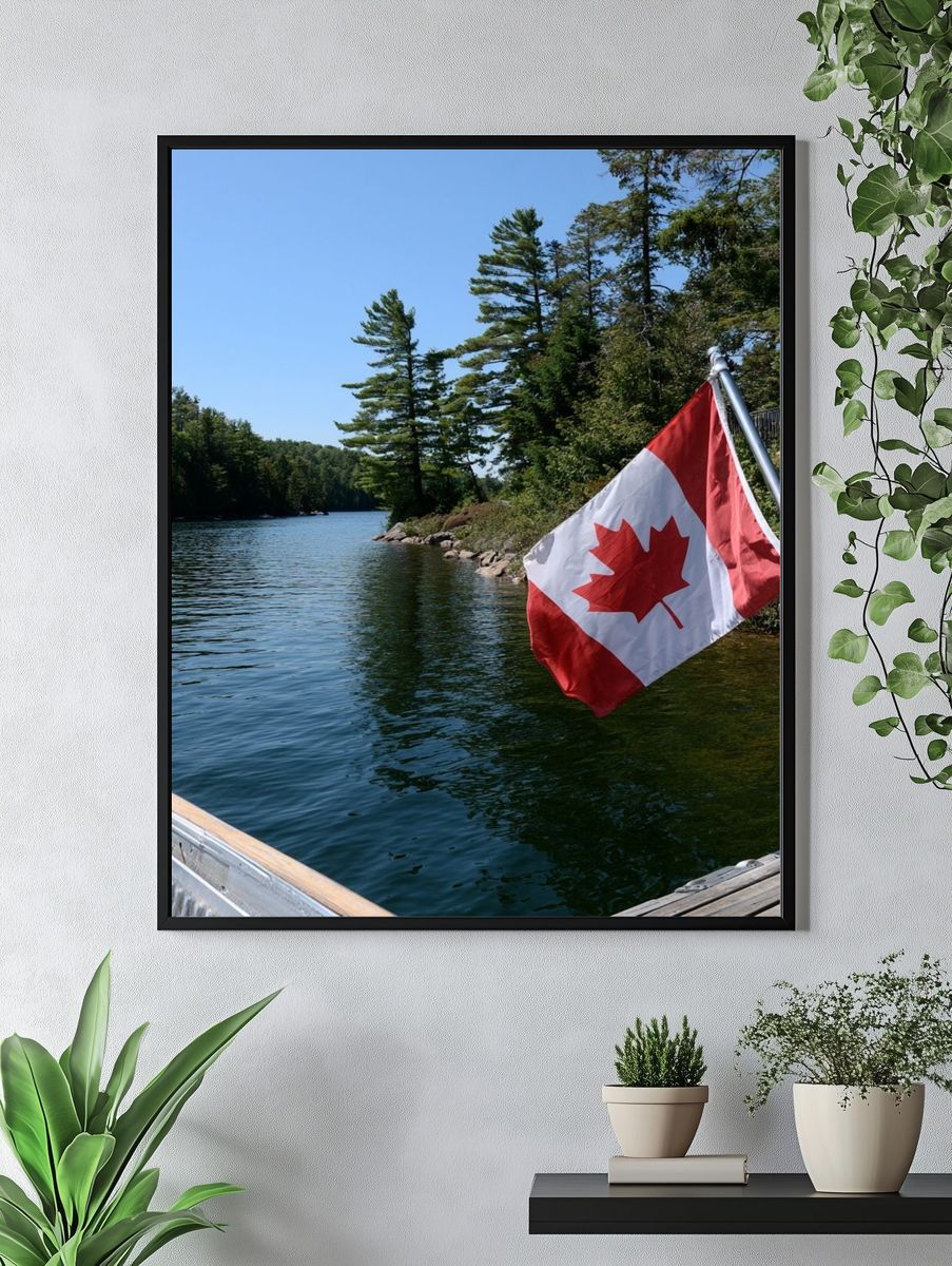Canadian Lakeside Flag Photography Poster. — room view 4