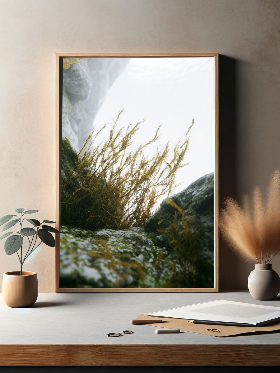 Misty Coastal Rocks Photography Poster. — room view 2