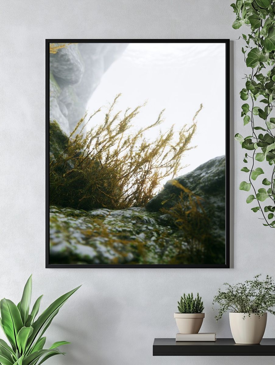 Misty Coastal Rocks Photography Poster. — room view 4