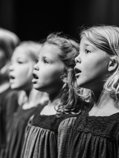 Children Singing Black-White Poster. poster