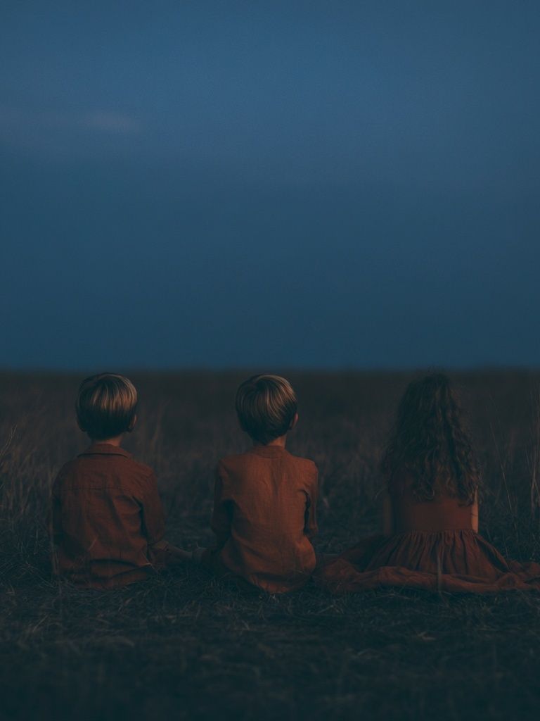 Children at Dusk Photography Poster. poster detail