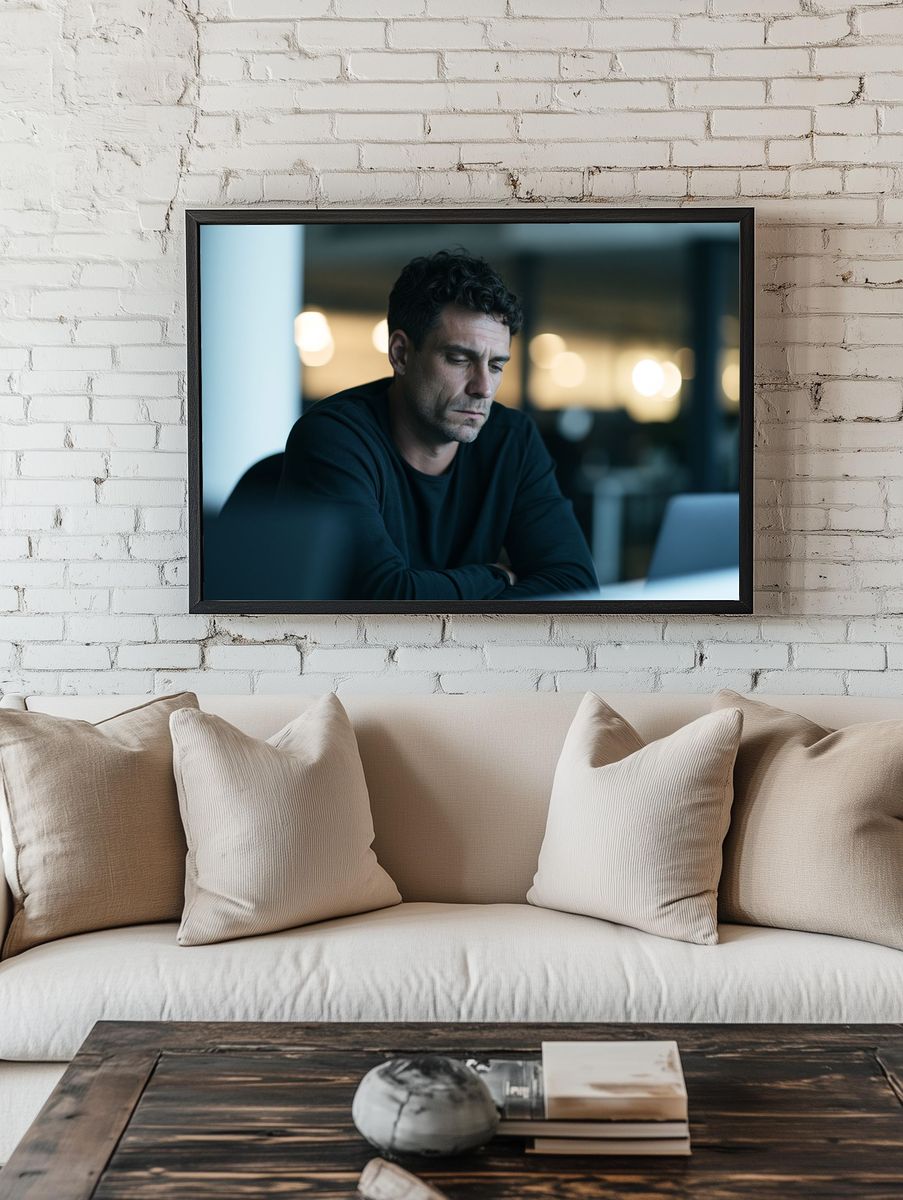 Contemplative Man Portrait Print. room preview