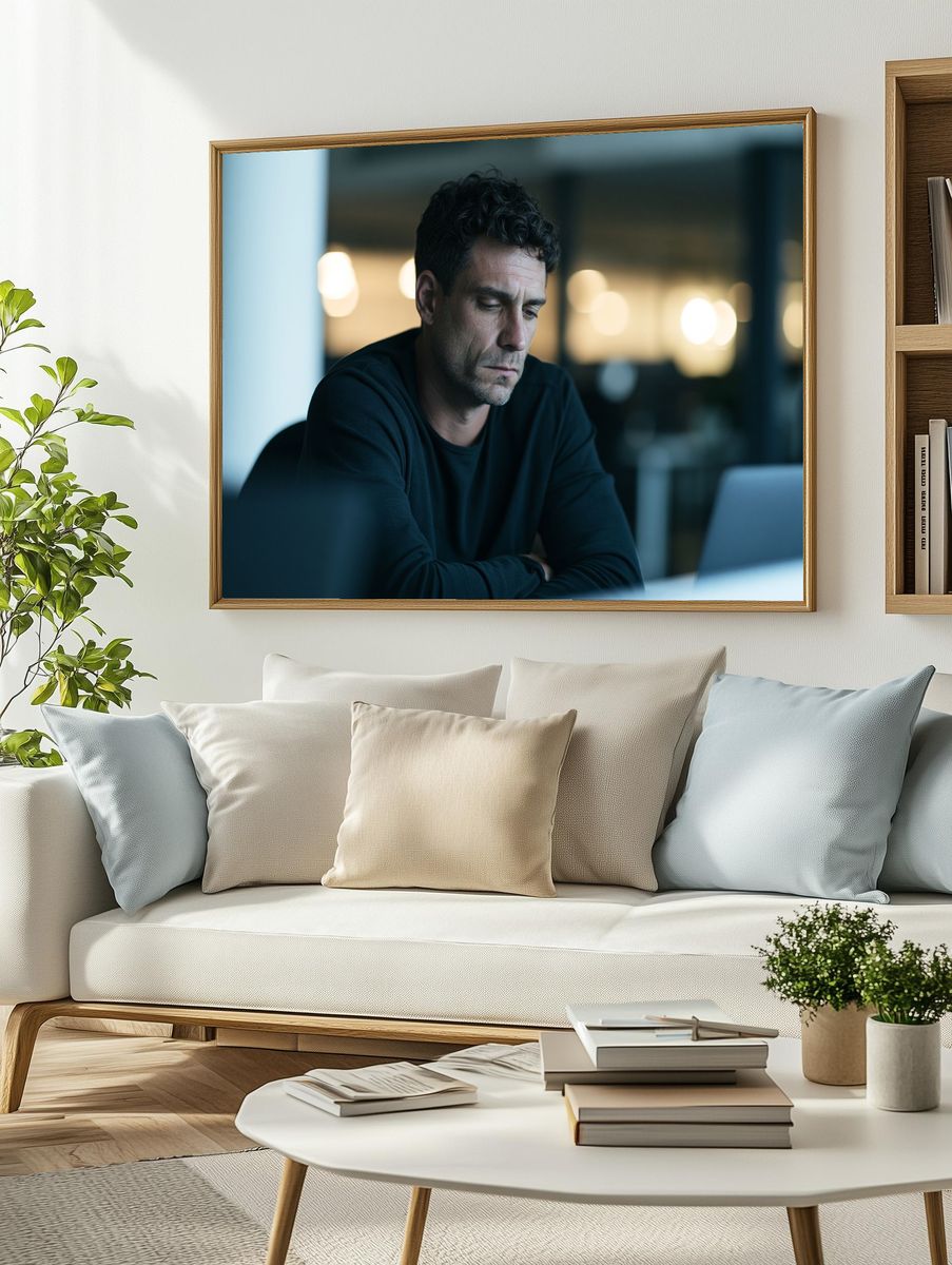 Contemplative Man Portrait Print. — room view 2