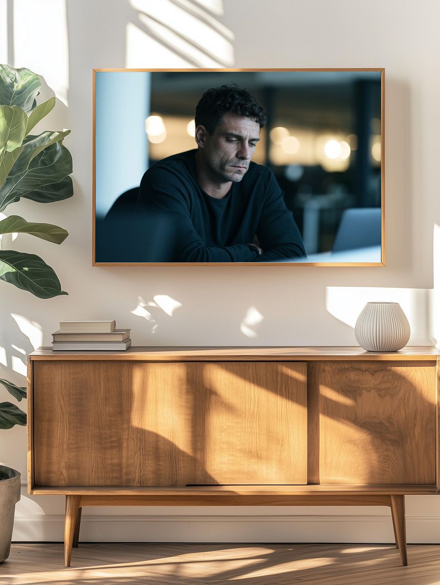 Contemplative Man Portrait Print. — room view 3