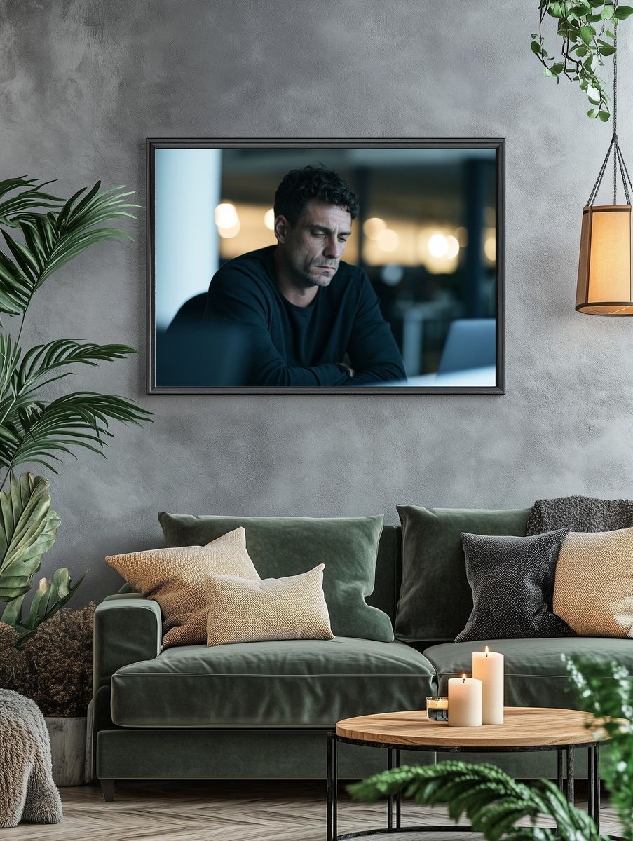 Contemplative Man Portrait Print. — room view 4