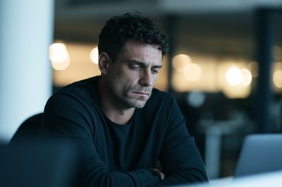 Contemplative Man Portrait Print. poster