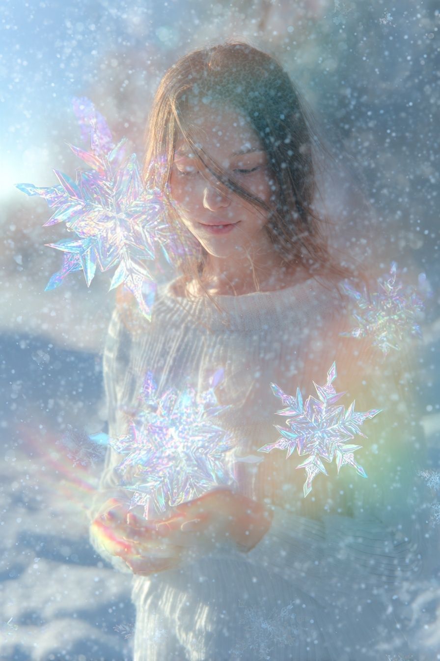 Iridescent Snowflake Portrait Print. poster — photography art
