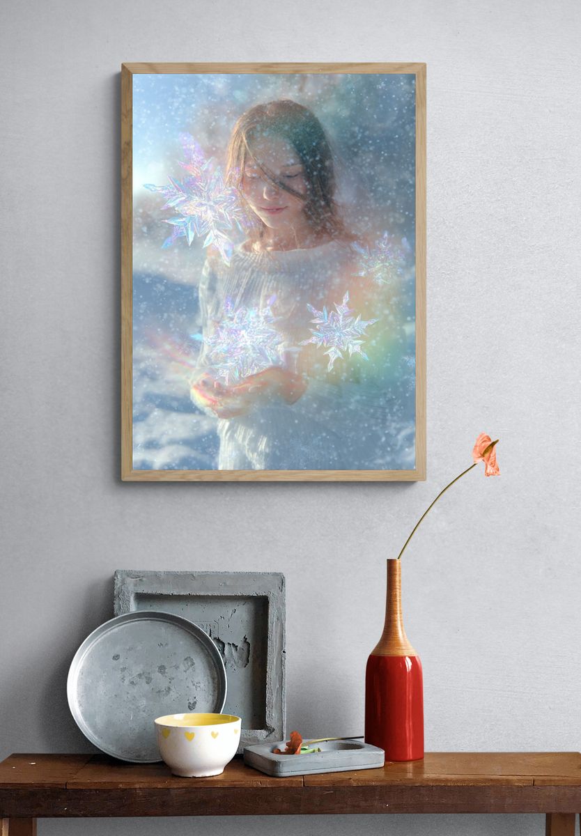 Iridescent Snowflake Portrait Print. — room view 3