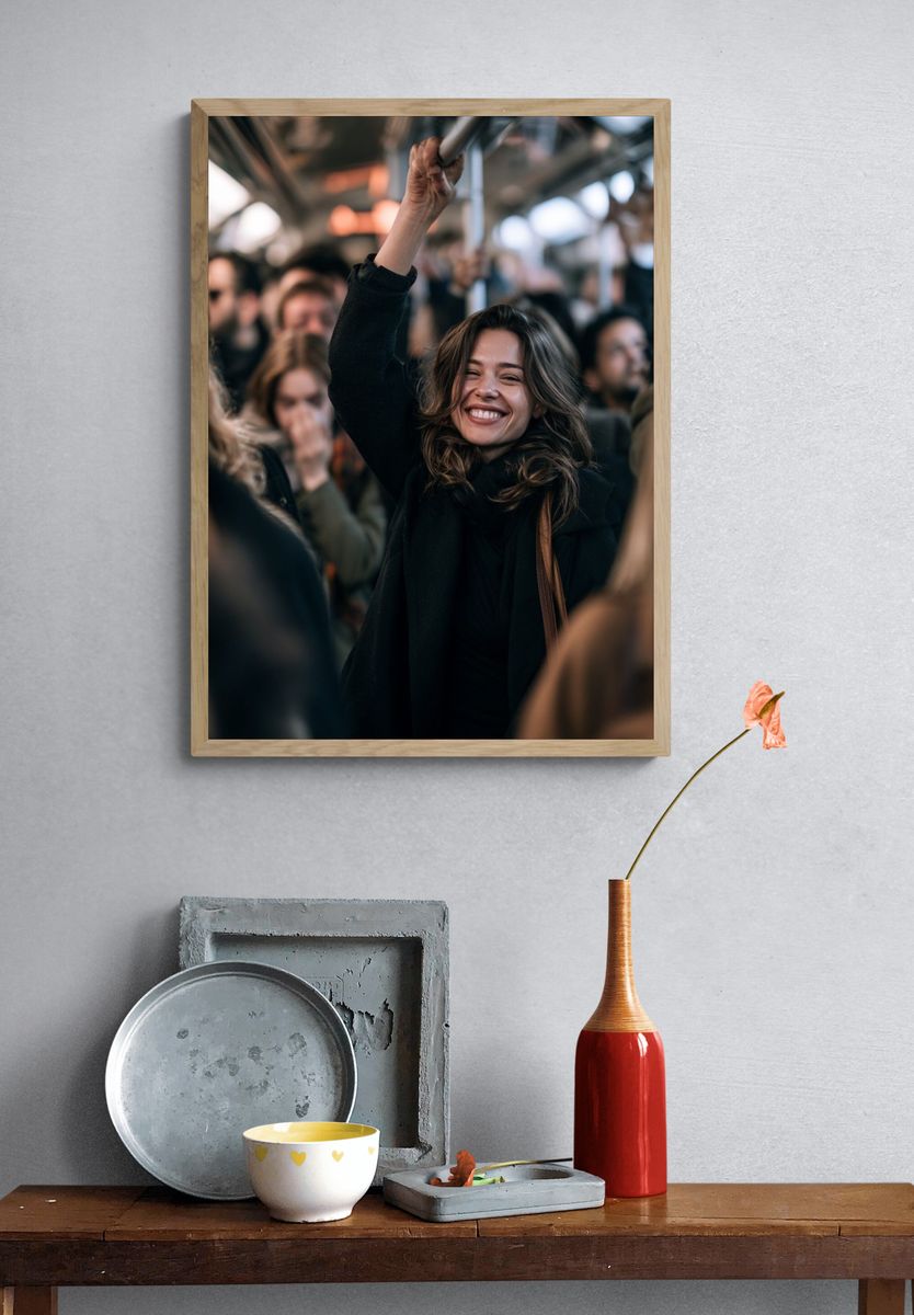 Smiling Commuter Photography Poster. — room view 3