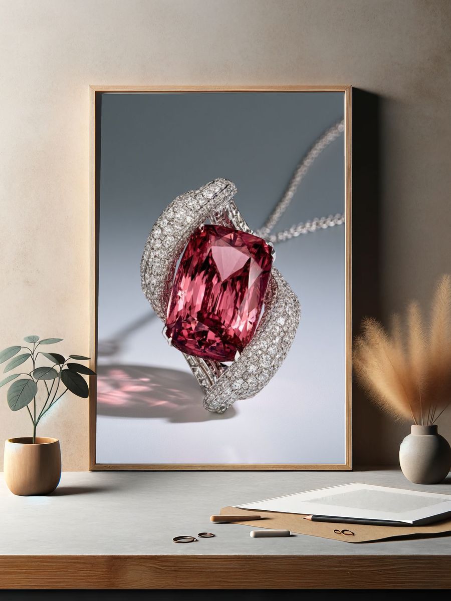 Pink Gemstone Jewelry Photography Poster. — room view 2