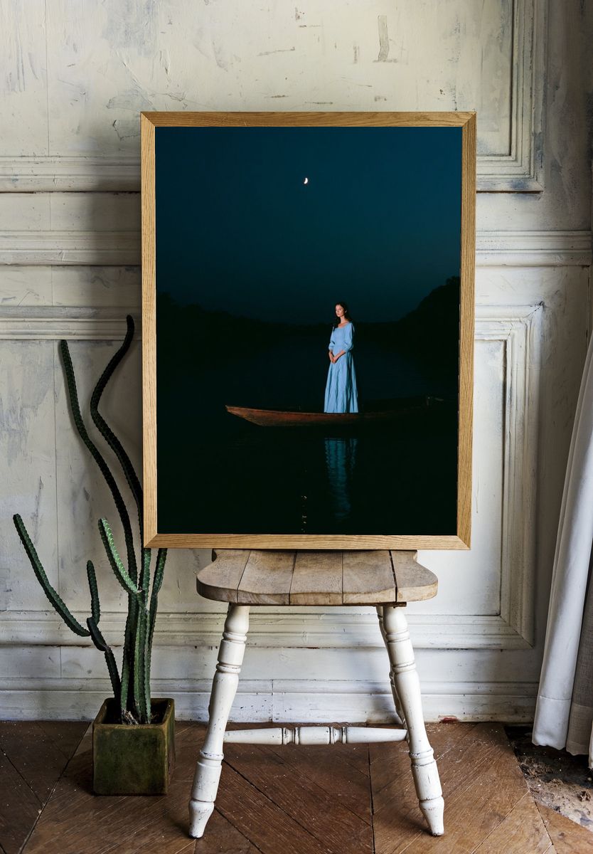 Moonlit Boat Portrait Photography Poster. — room view 1