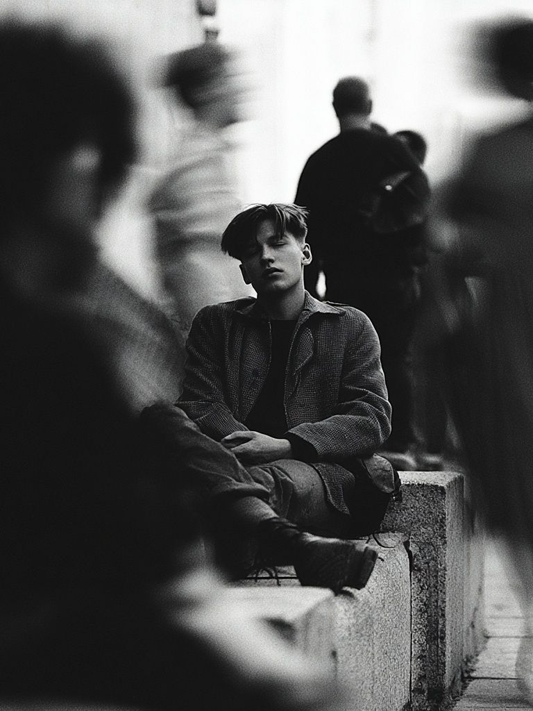Urban Solitude Black-White Poster. poster detail