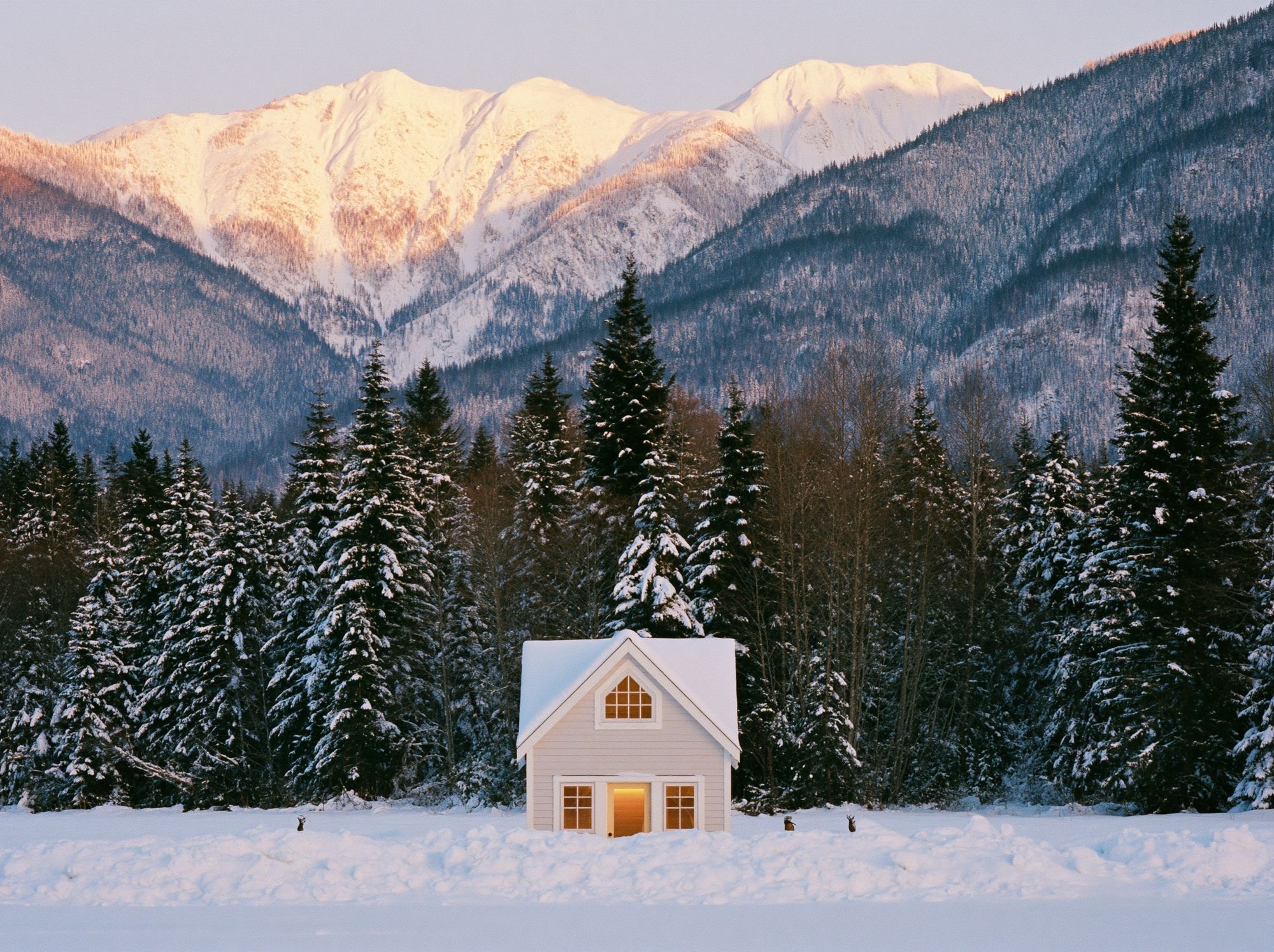 Snowy Mountain Cabin Photography Poster. poster — photography art