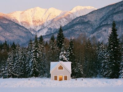 Snowy Mountain Cabin Photography Poster. poster