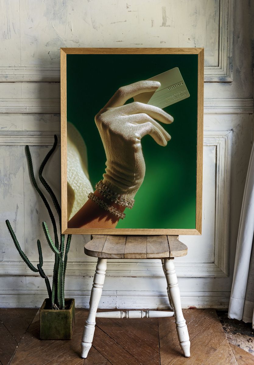 Gloved Hand with Credit Card Photography Poster. — room view 1
