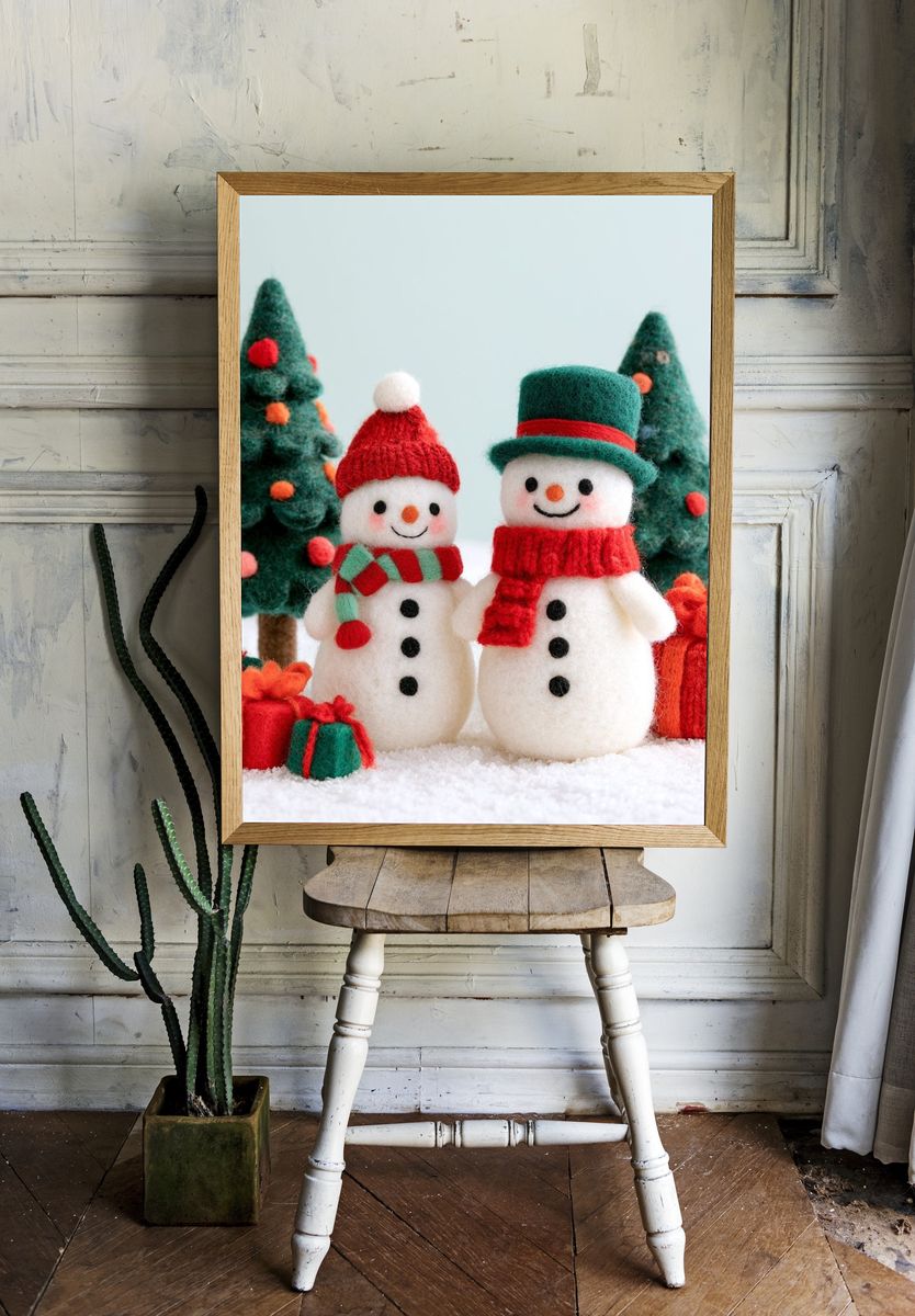 Felt Snowmen Christmas Poster. — room view 1